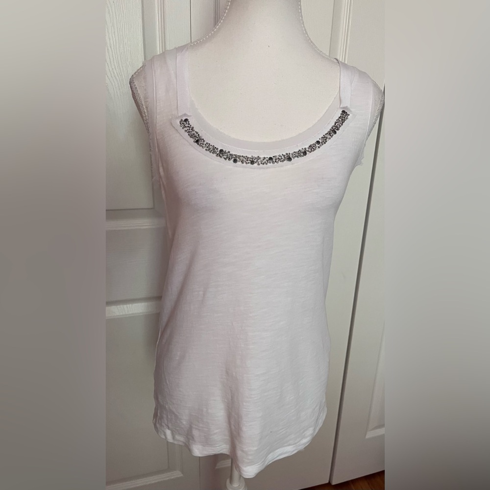 Ann Taylor LOFT Sleeveless Top with Bead Embellished Neckline